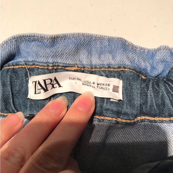 Zara Baggy Paperbag Waist Jeans In Blue Denim Size 4 - Picture 10 of 11
